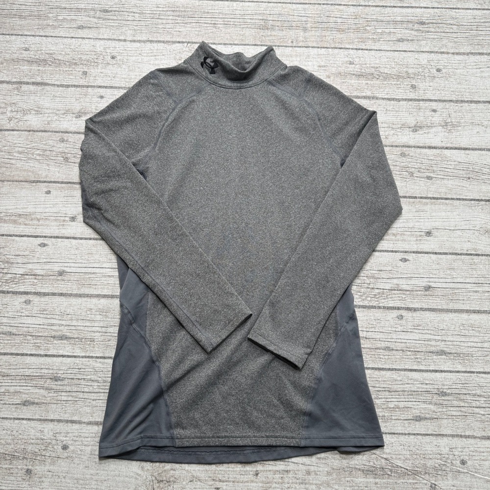 Under Armour Shirt Men's Small Gray Fitted Coldgear Fleece Athletic Long Sleeve